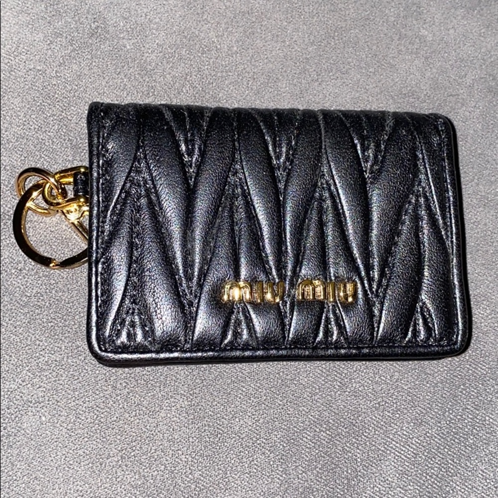 Miu Miu matelasse card holder key chain wallet